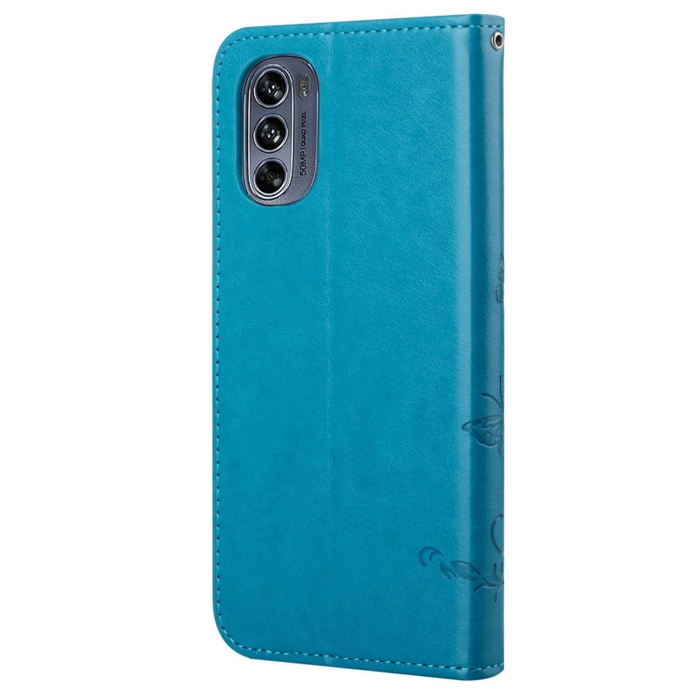 Nahkakotelo Perhonen Motorola Moto G62 sininen