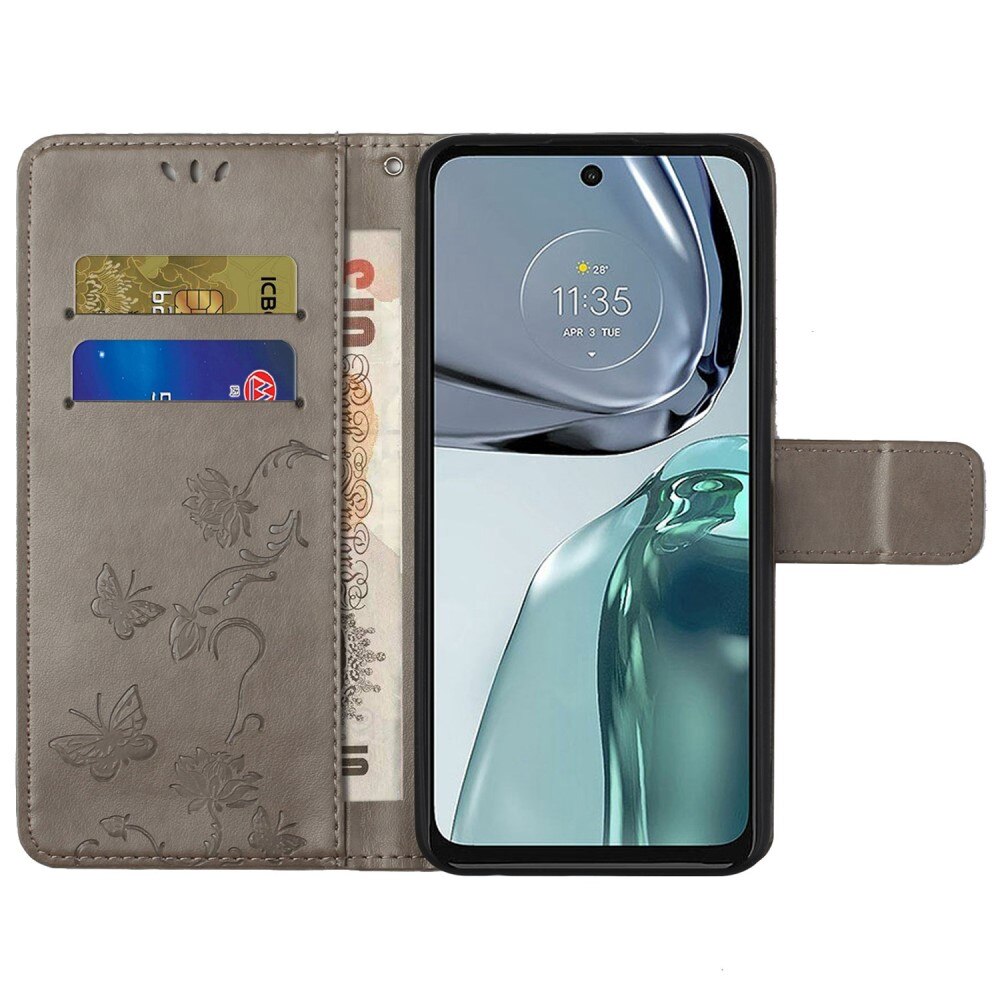 Nahkakotelo Perhonen Motorola Moto G62 Harmaa