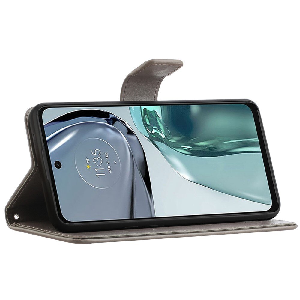 Nahkakotelo Perhonen Motorola Moto G62 harmaa