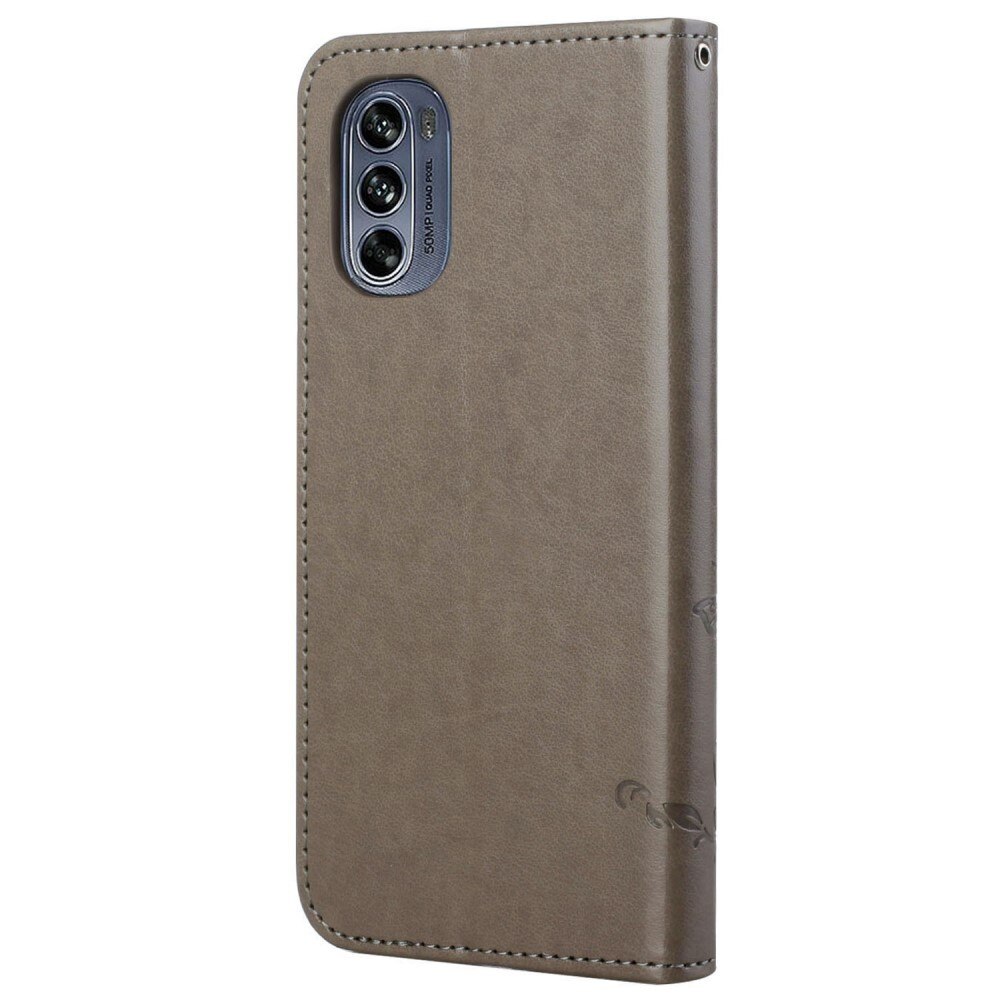 Nahkakotelo Perhonen Motorola Moto G62 Harmaa