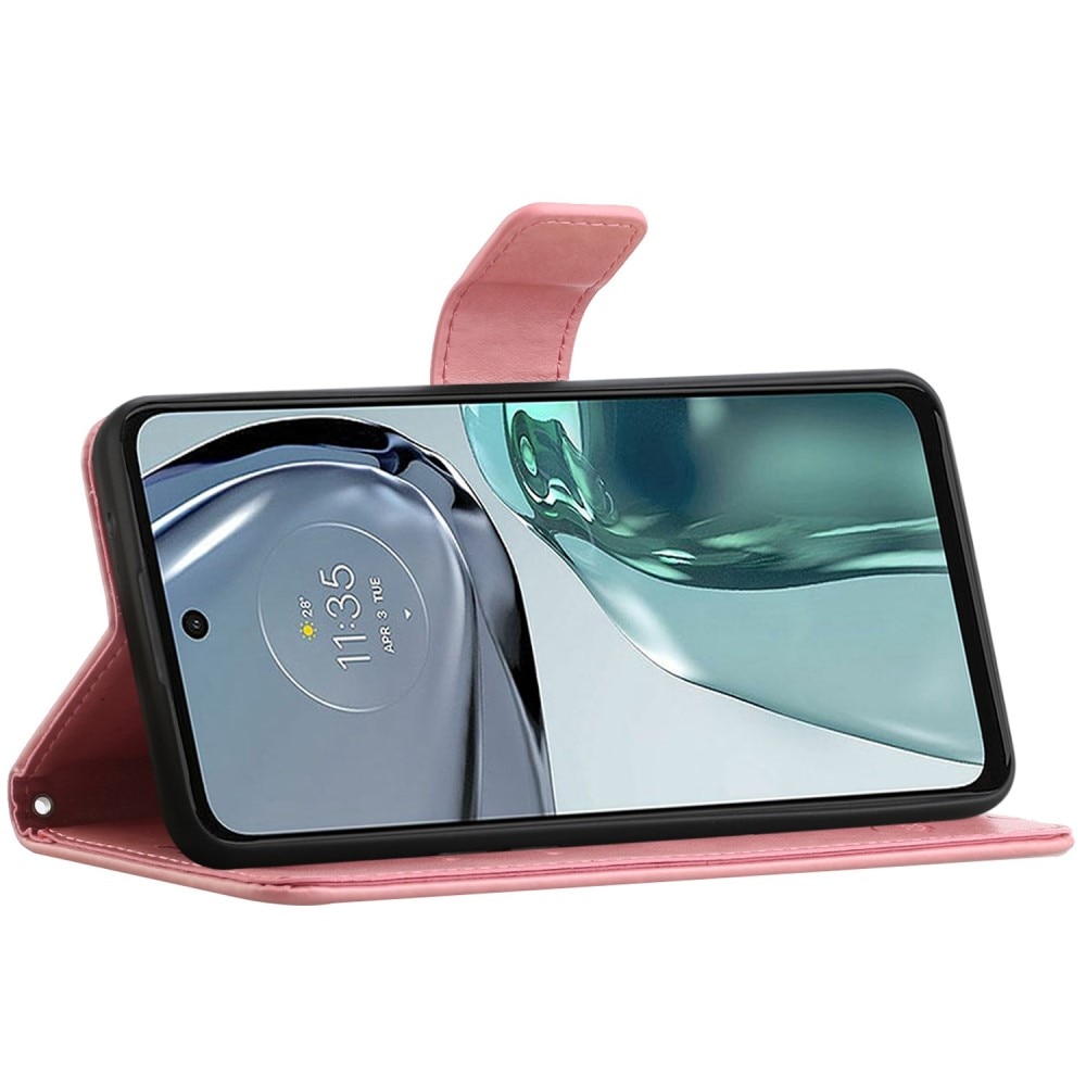 Nahkakotelo Perhonen Motorola Moto G62 vaaleanpunainen