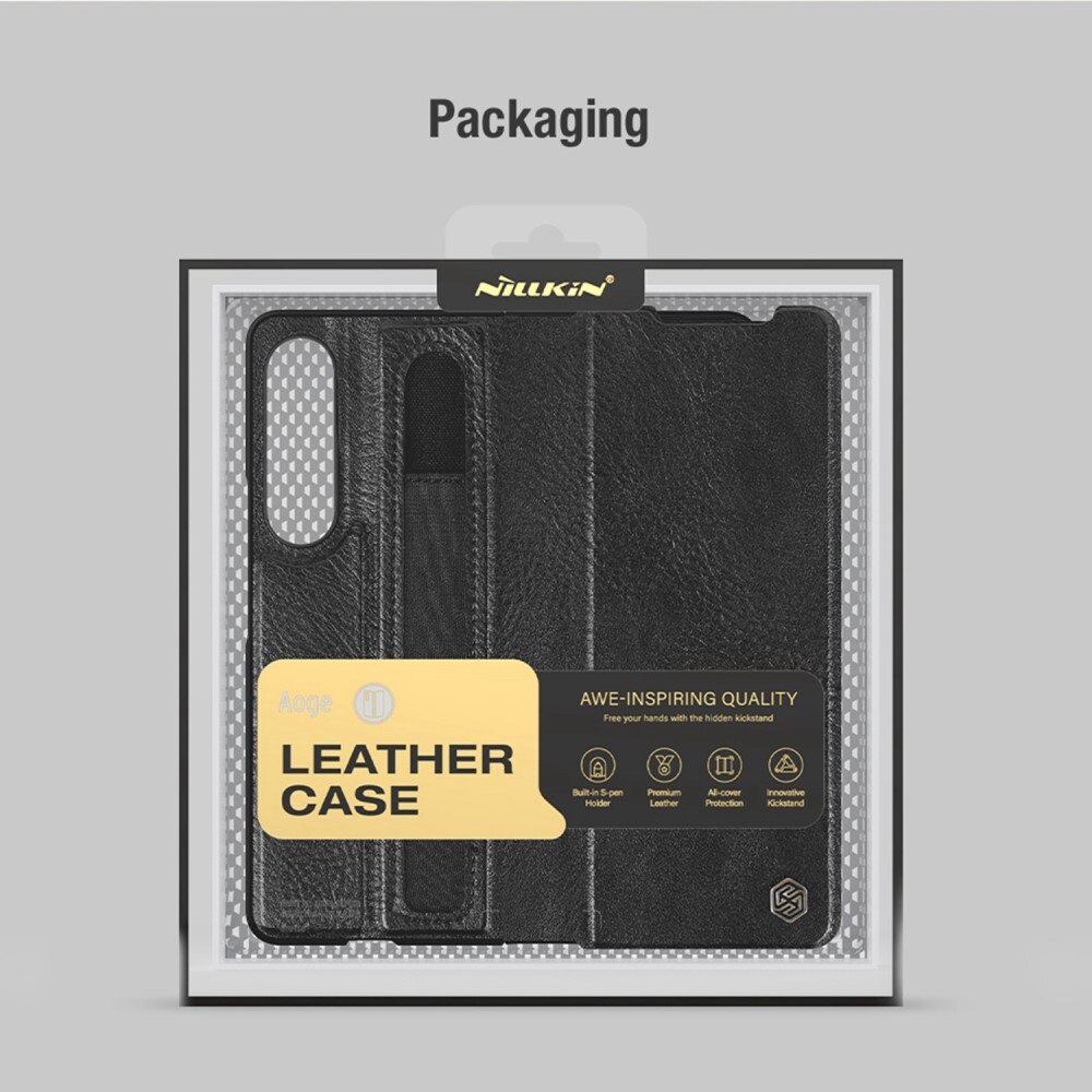 Leather Case with Pen Slot Samsung Galaxy Z Fold 4 ruskea