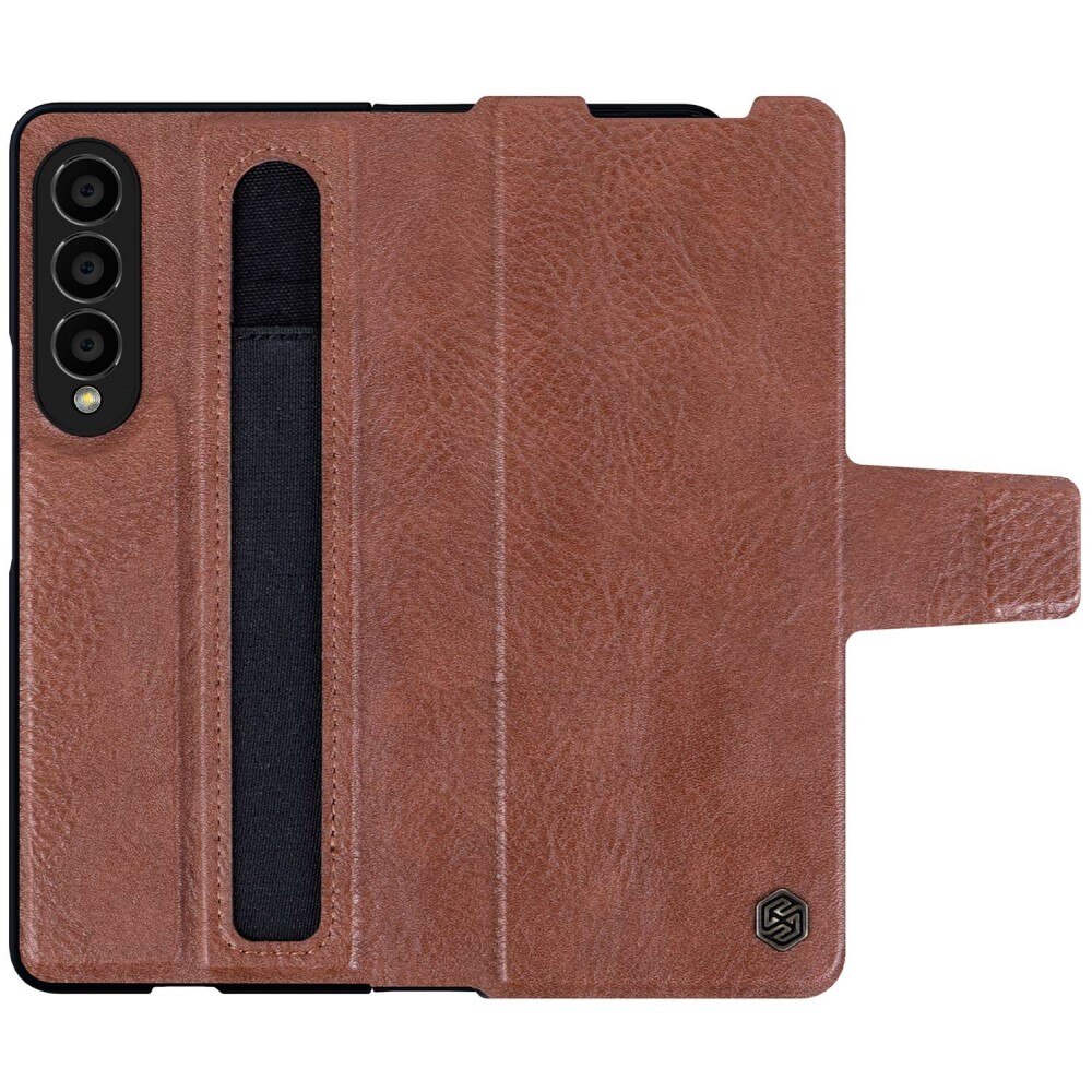 Leather Case with Pen Slot Samsung Galaxy Z Fold 4 ruskea