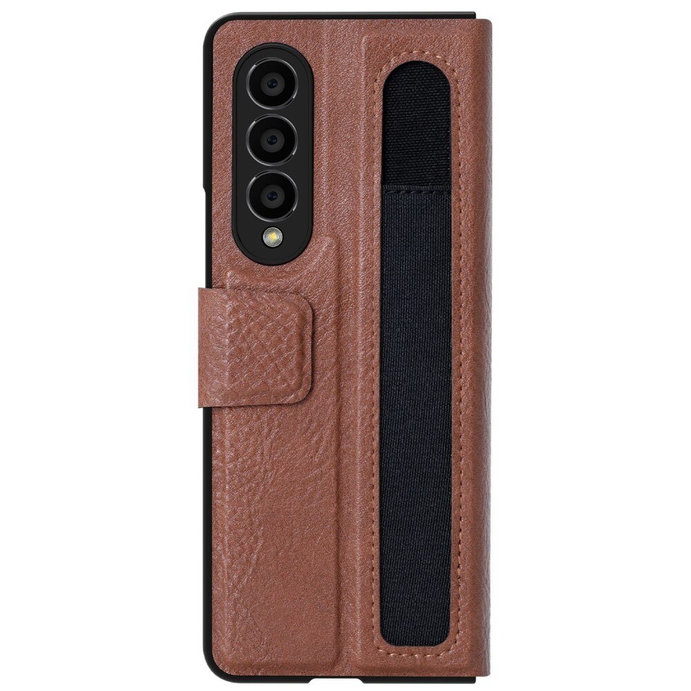 Leather Case with Pen Slot Samsung Galaxy Z Fold 4 ruskea