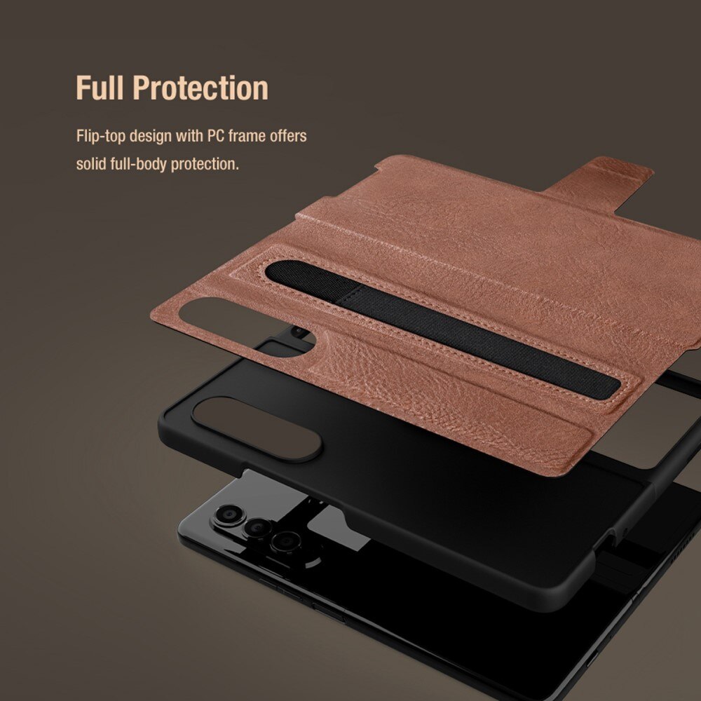 Leather Case with Pen Slot Samsung Galaxy Z Fold 4 ruskea