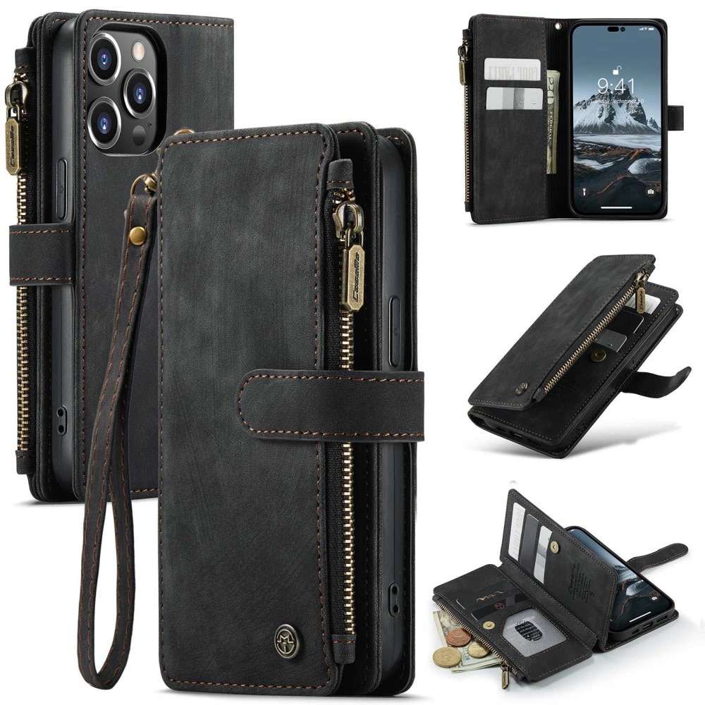 Zipper Wallet iPhone 14 Pro Musta