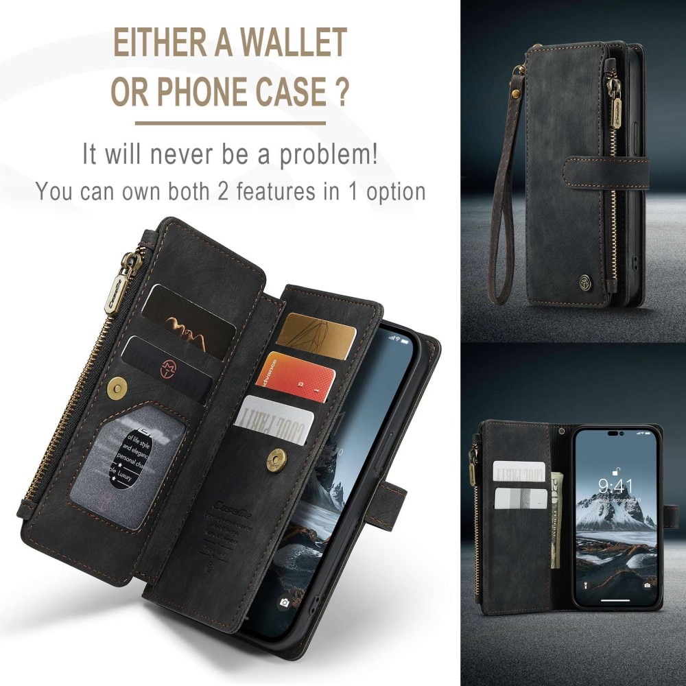 Zipper Wallet iPhone 14 Pro Musta