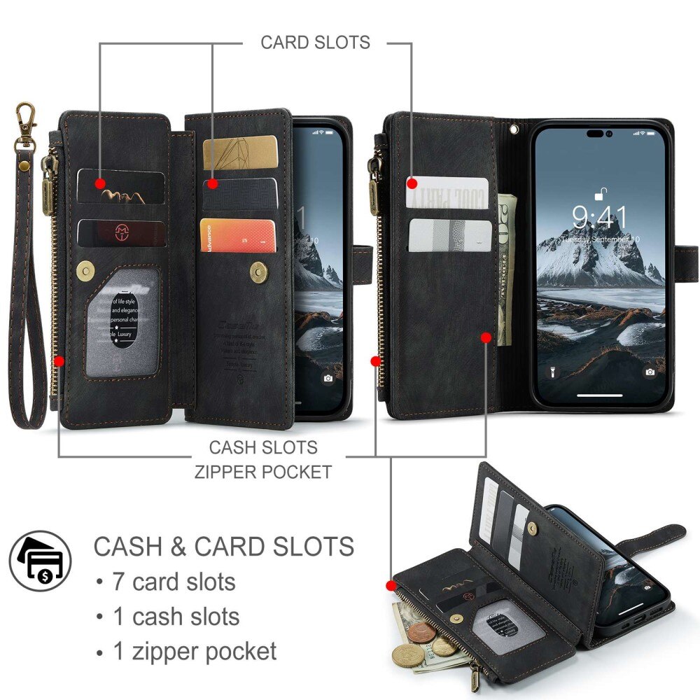 Zipper Wallet iPhone 14 Pro Musta