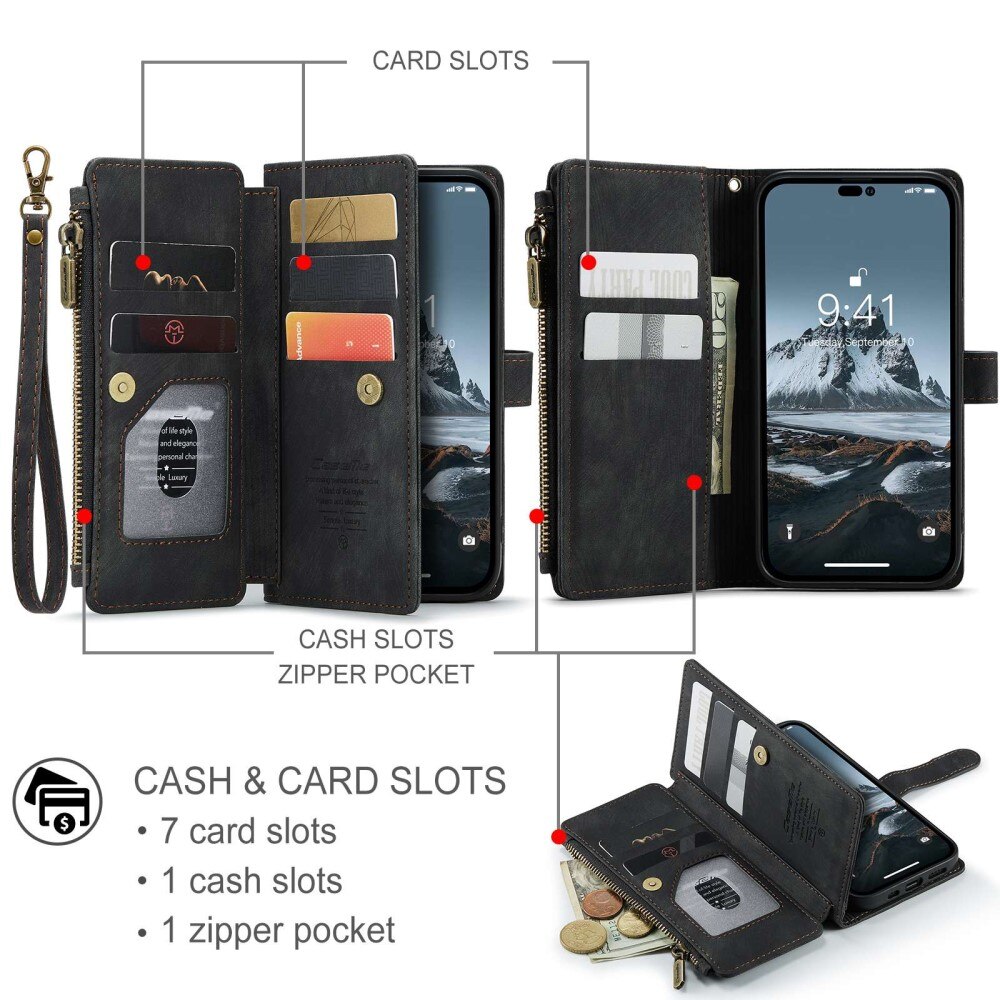 Zipper Wallet iPhone 14 Pro musta