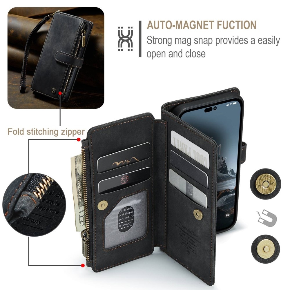Zipper Wallet iPhone 14 Pro Musta