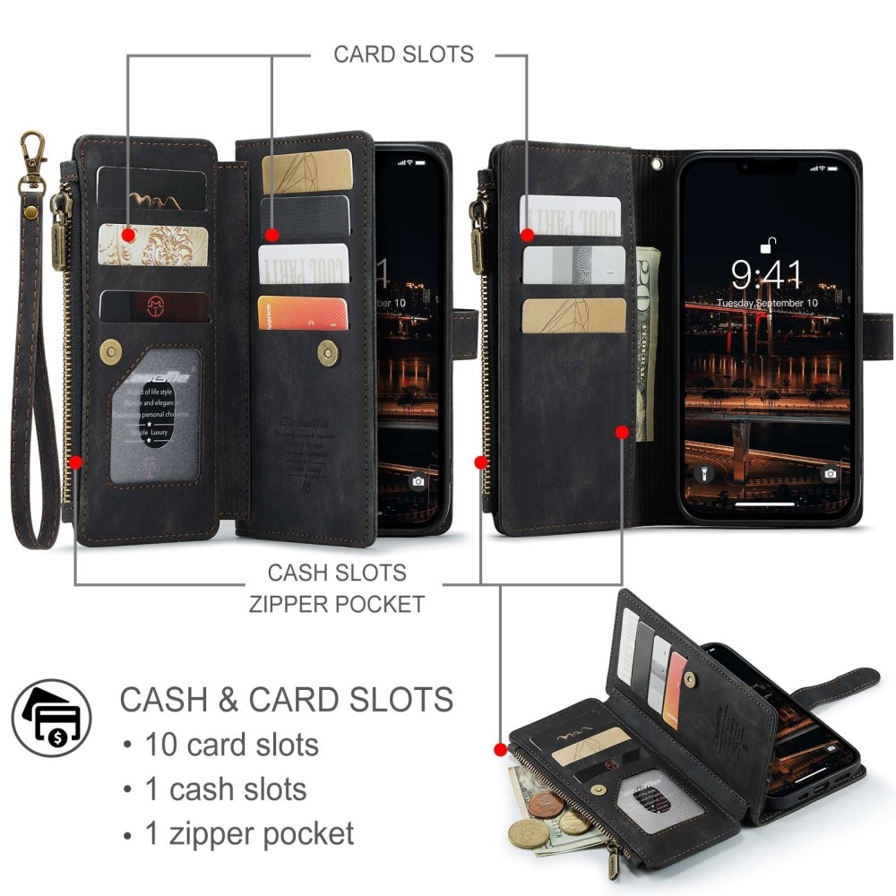 Zipper Wallet iPhone 14 Plus musta