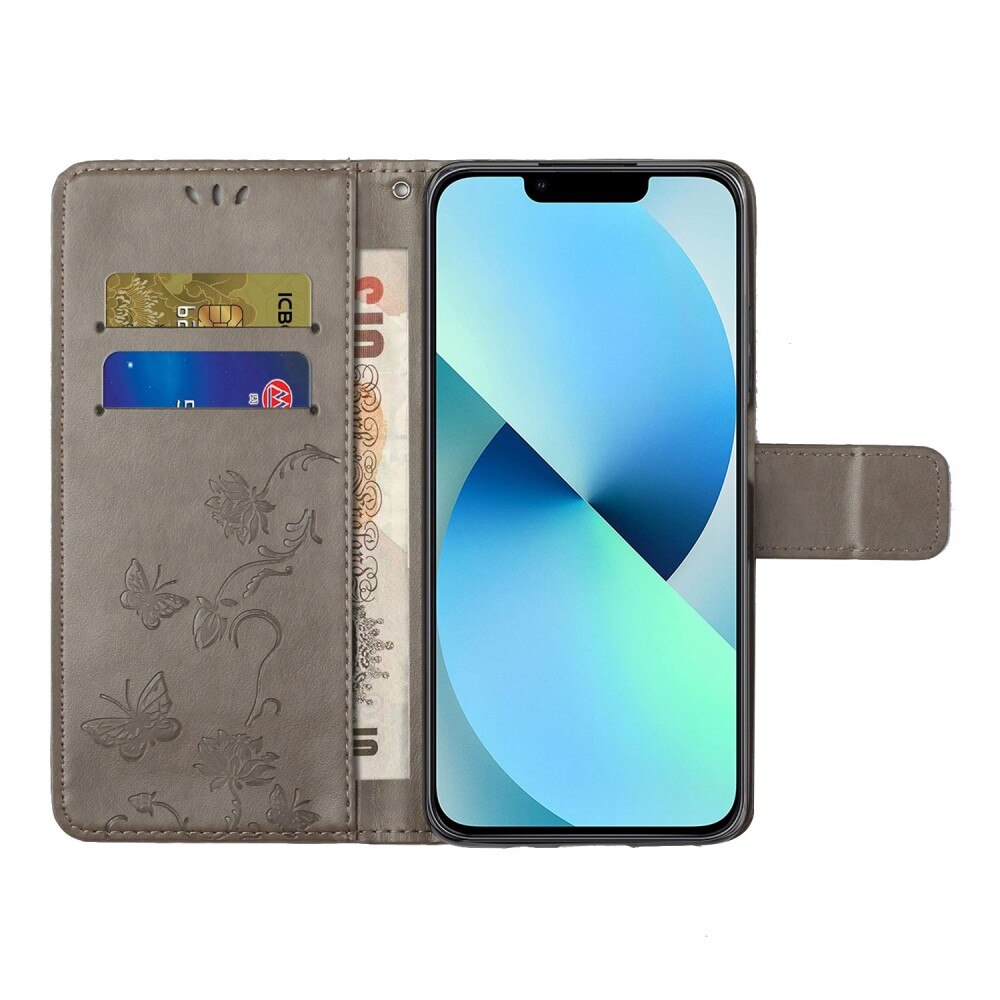 Nahkakotelo Perhonen iPhone 14 Harmaa