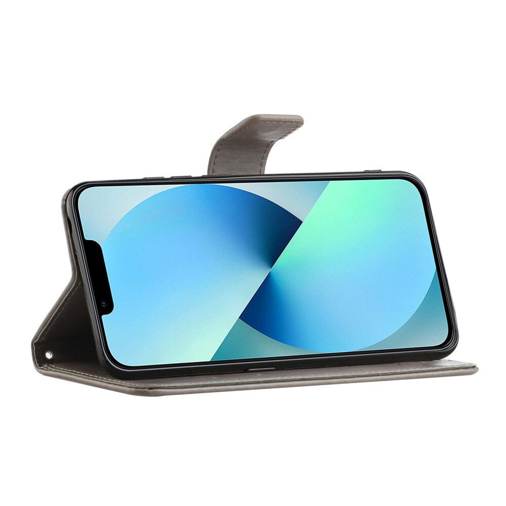 Nahkakotelo Perhonen iPhone 14 Harmaa