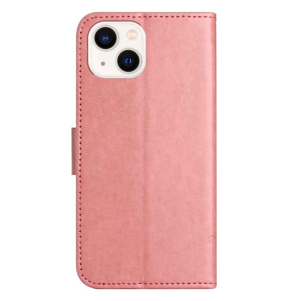 Nahkakotelo Perhonen iPhone 14 vaaleanpunainen