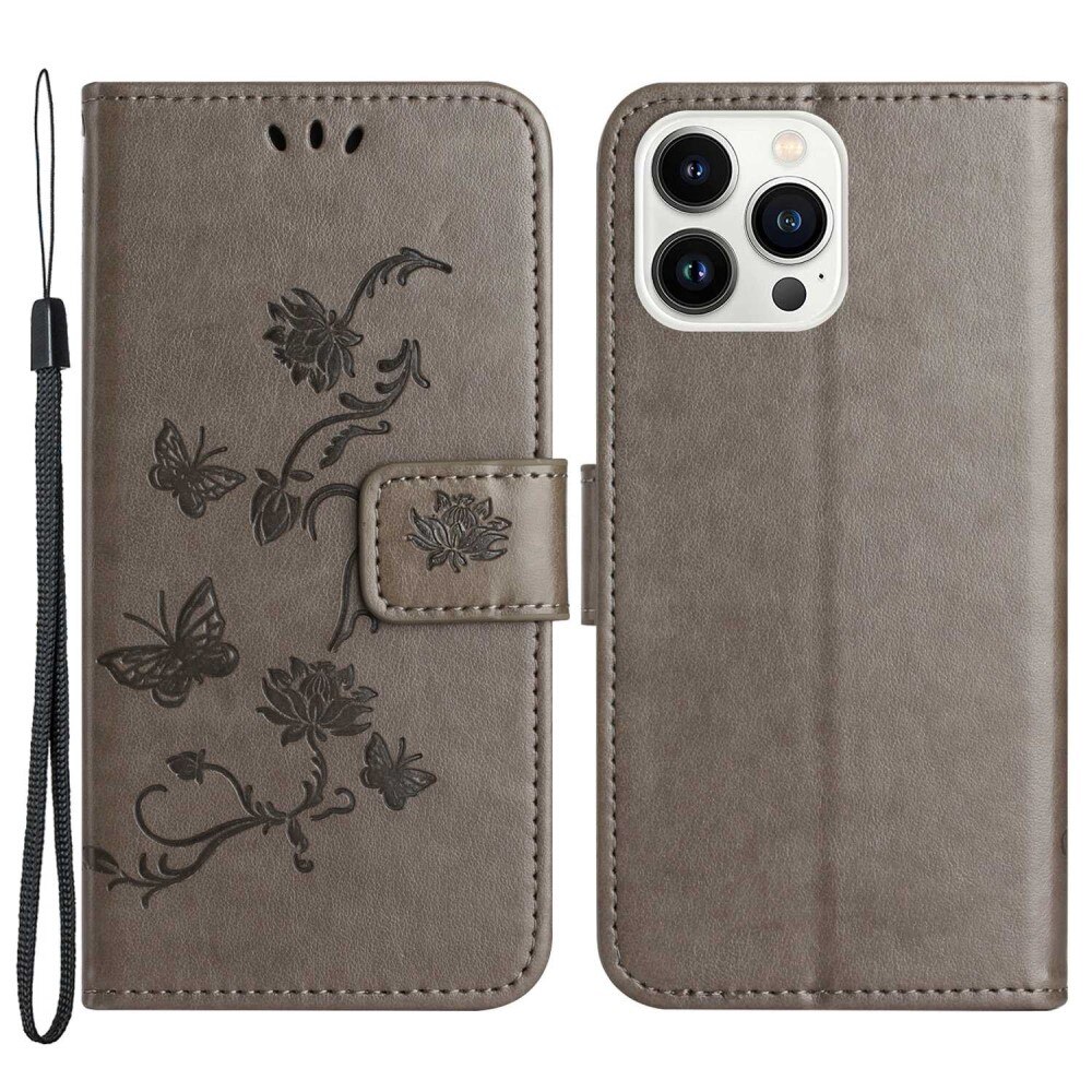 Nahkakotelo Perhonen iPhone 14 Pro Harmaa