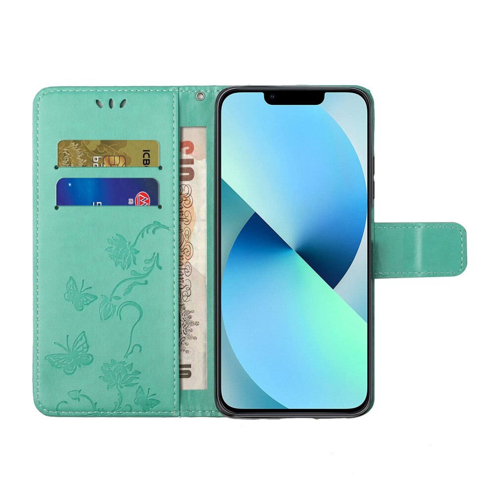 Nahkakotelo Perhonen iPhone 14 Pro Vihreä