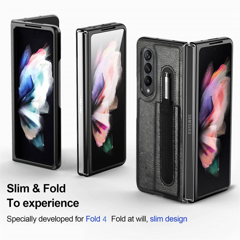 Samsung Galaxy Z Fold 4 Nahkakotelo Kynäpidikkeellä Musta