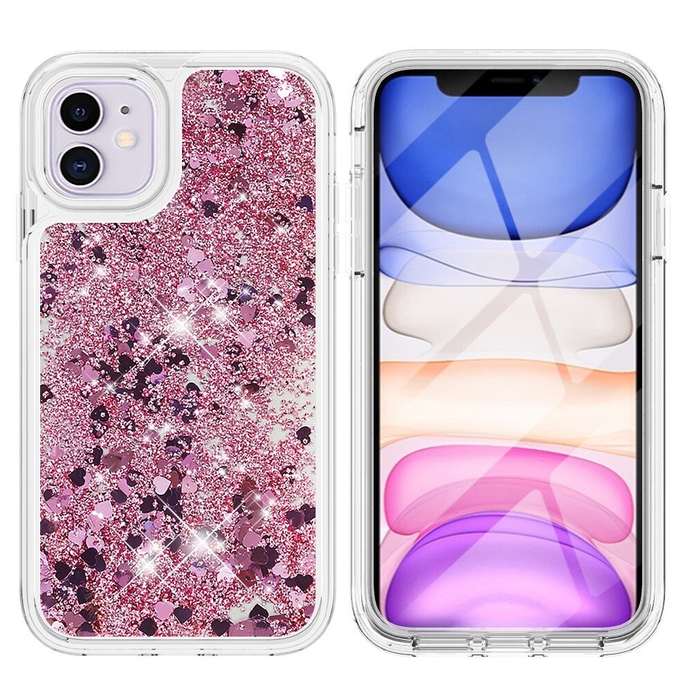 Full Protection Glitter Powder TPU Case iPhone 11 vaaleanpunainen