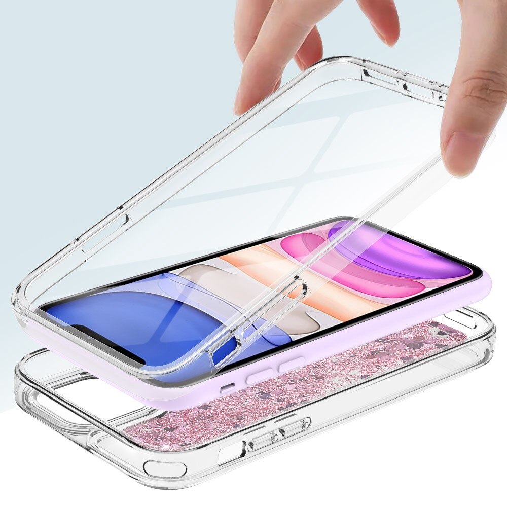Full Protection Glitter Powder TPU Case iPhone 11 vaaleanpunainen