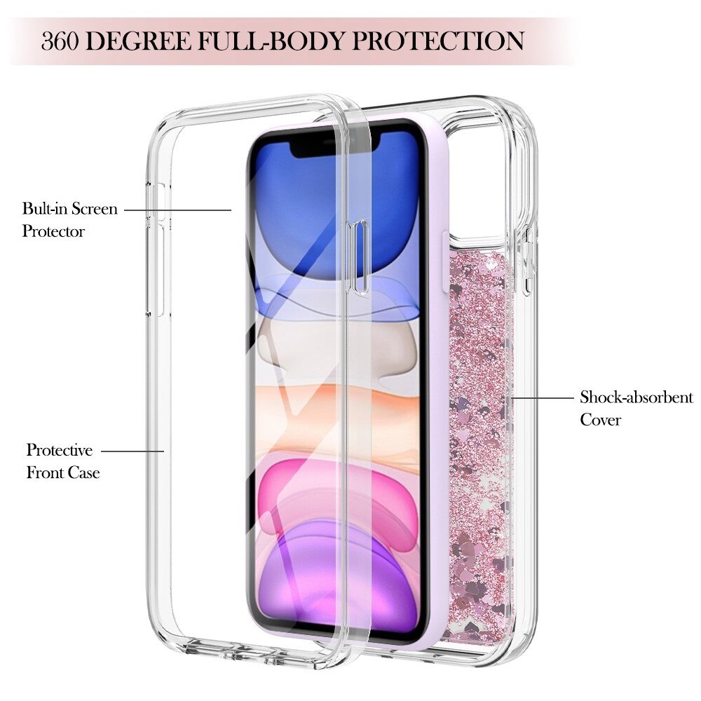 Full Protection Glitter Powder TPU Case iPhone 11 vaaleanpunainen