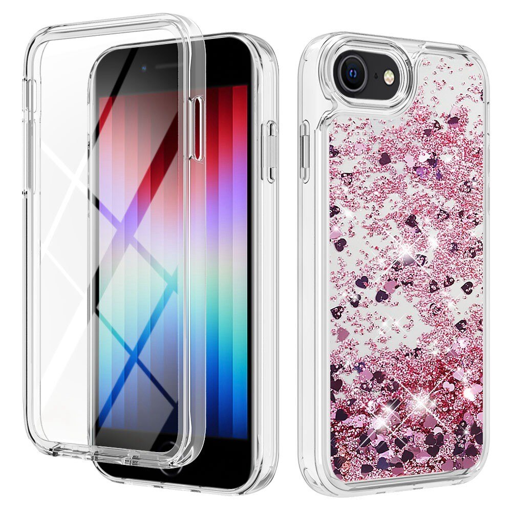 Full Protection Glitter Powder TPU Case iPhone 7/8/SE vaaleanpunainen