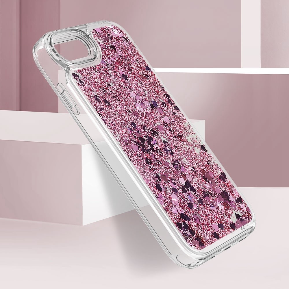 Full Protection Glitter Powder TPU Case iPhone 7/8/SE vaaleanpunainen