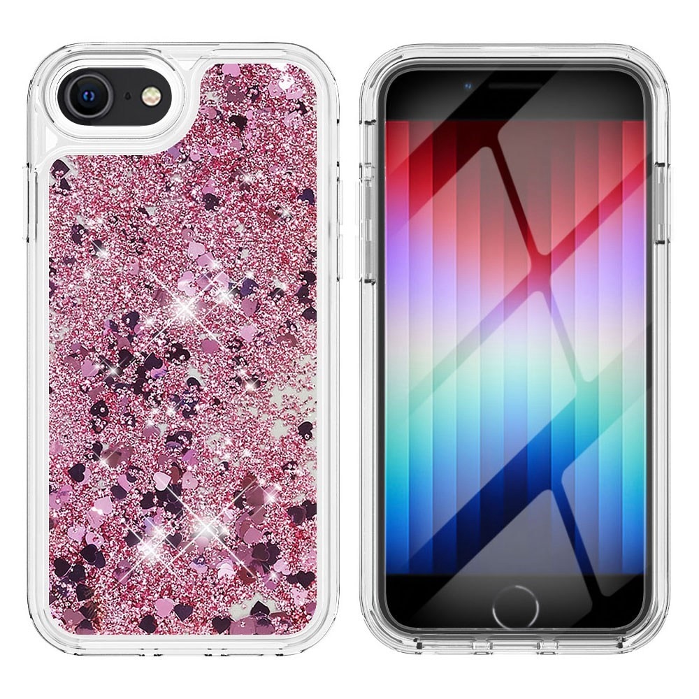 Full Protection Glitter Powder TPU Case iPhone 7/8/SE vaaleanpunainen