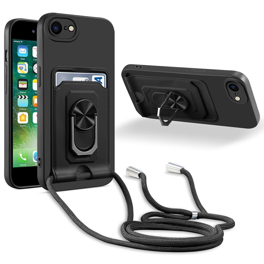 TPU Case Ring+Cardslot+Kaulakoru iPhone 7/8/SE musta