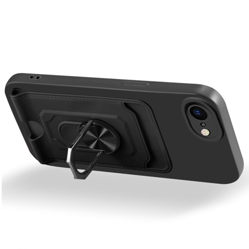 TPU Case Ring+Cardslot+Kaulakoru iPhone SE (2022) musta