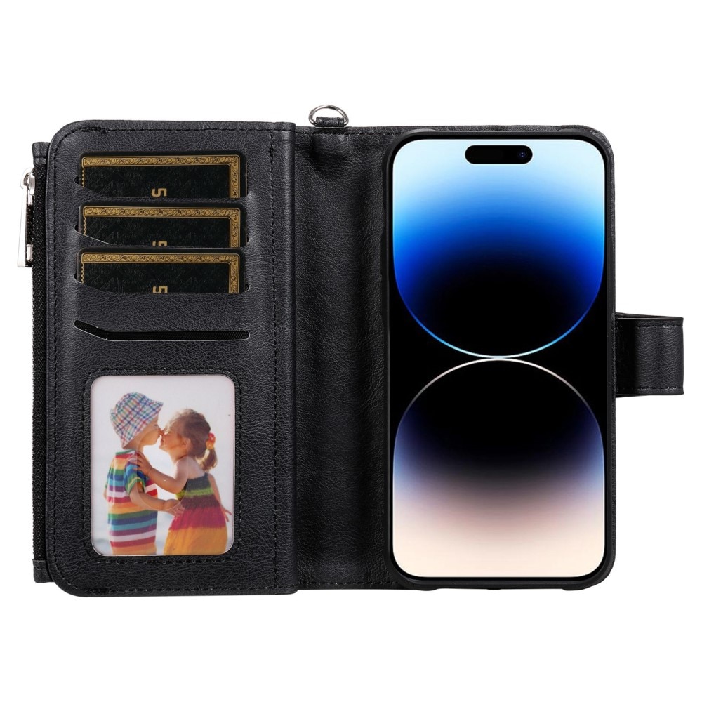 Zipper Magnet Wallet iPhone 14 Pro musta