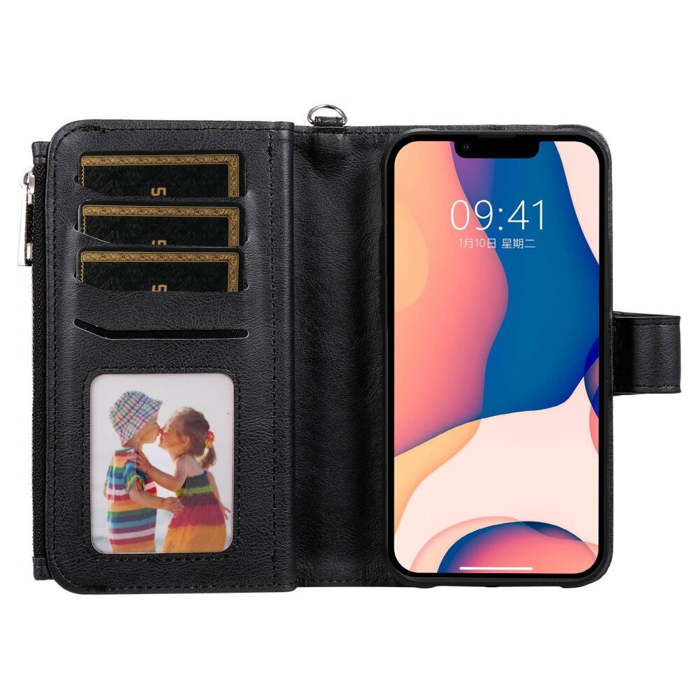 Zipper Magnet Wallet iPhone 14 Plus musta