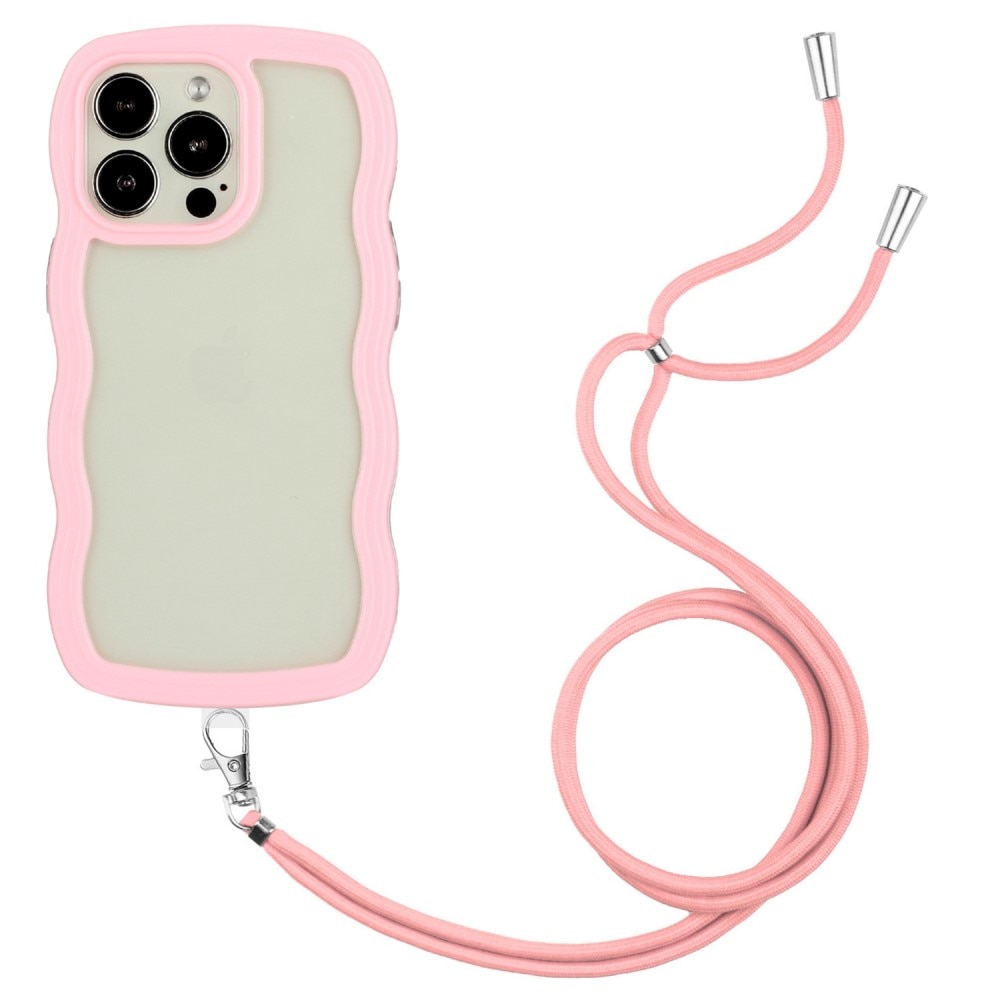 Wavy Edge Kuori kaulahihnalla iPhone 14 Pro vaaleanpunainen
