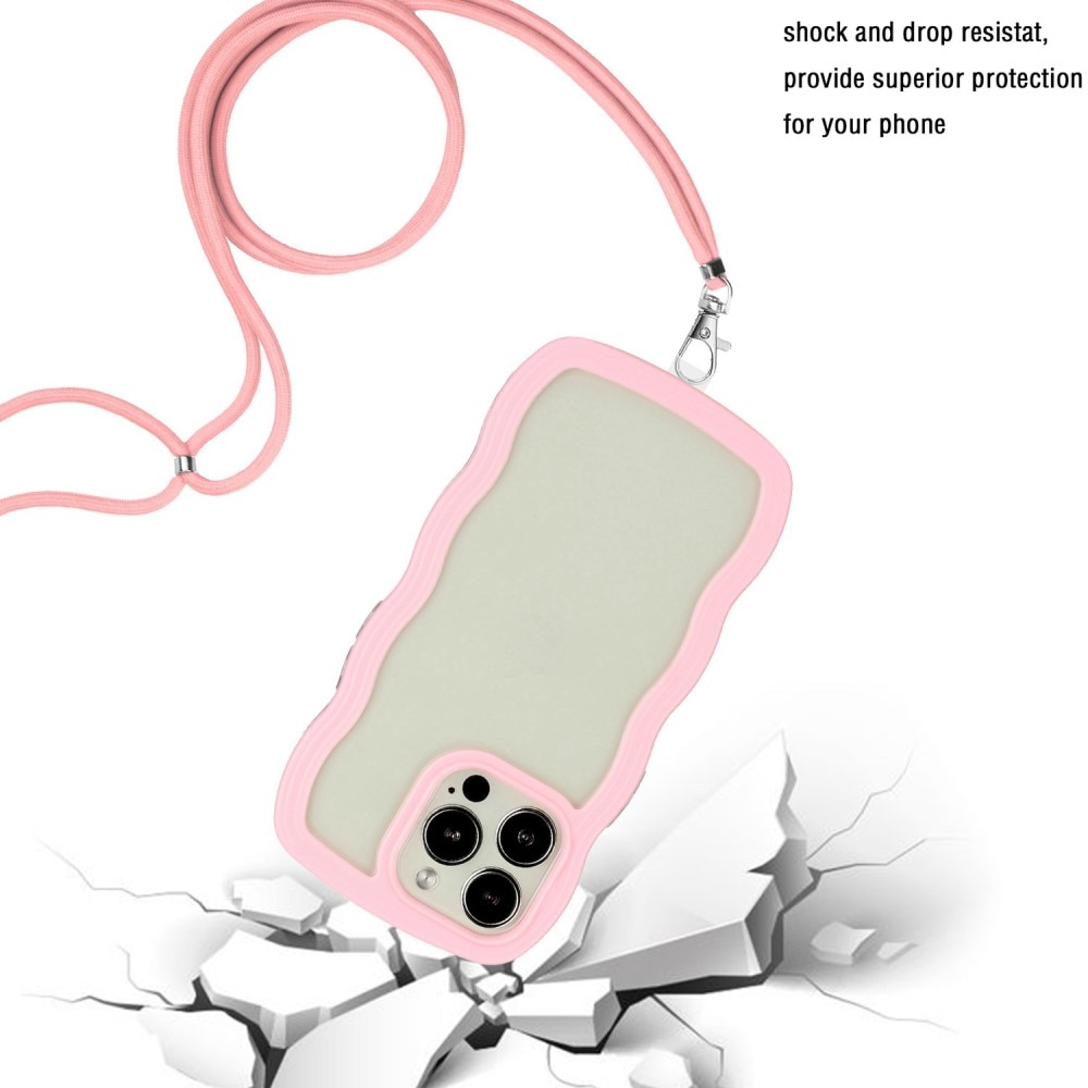 Wavy Edge Kuori kaulahihnalla iPhone 14 Pro vaaleanpunainen