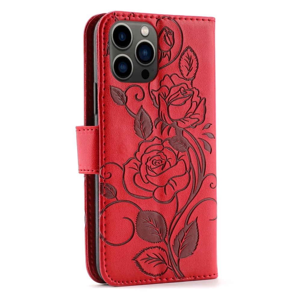 Nahkakotelo Ruusuja iPhone 12/12 Pro punainen