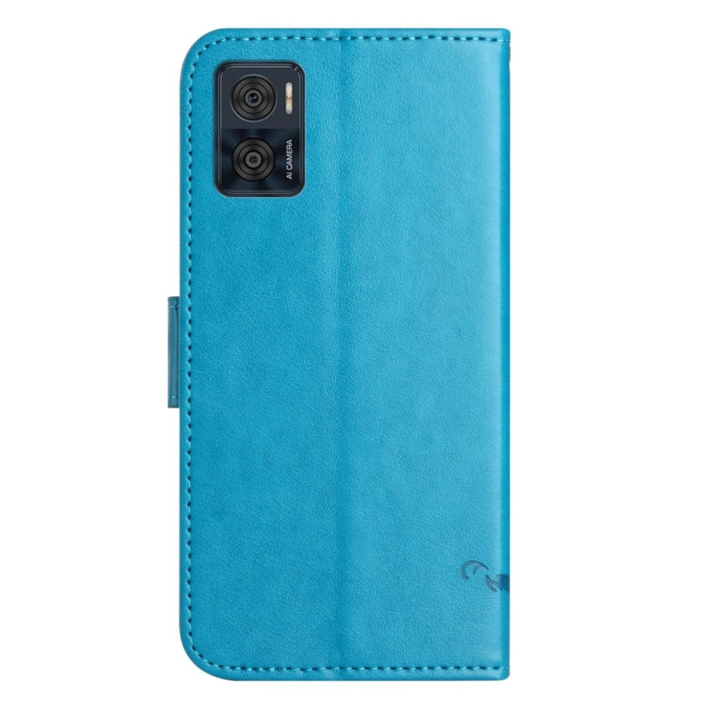 Nahkakotelo Perhonen Motorola Moto E22i sininen