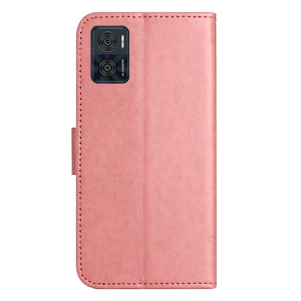 Nahkakotelo Perhonen Motorola Moto E22i vaaleanpunainen