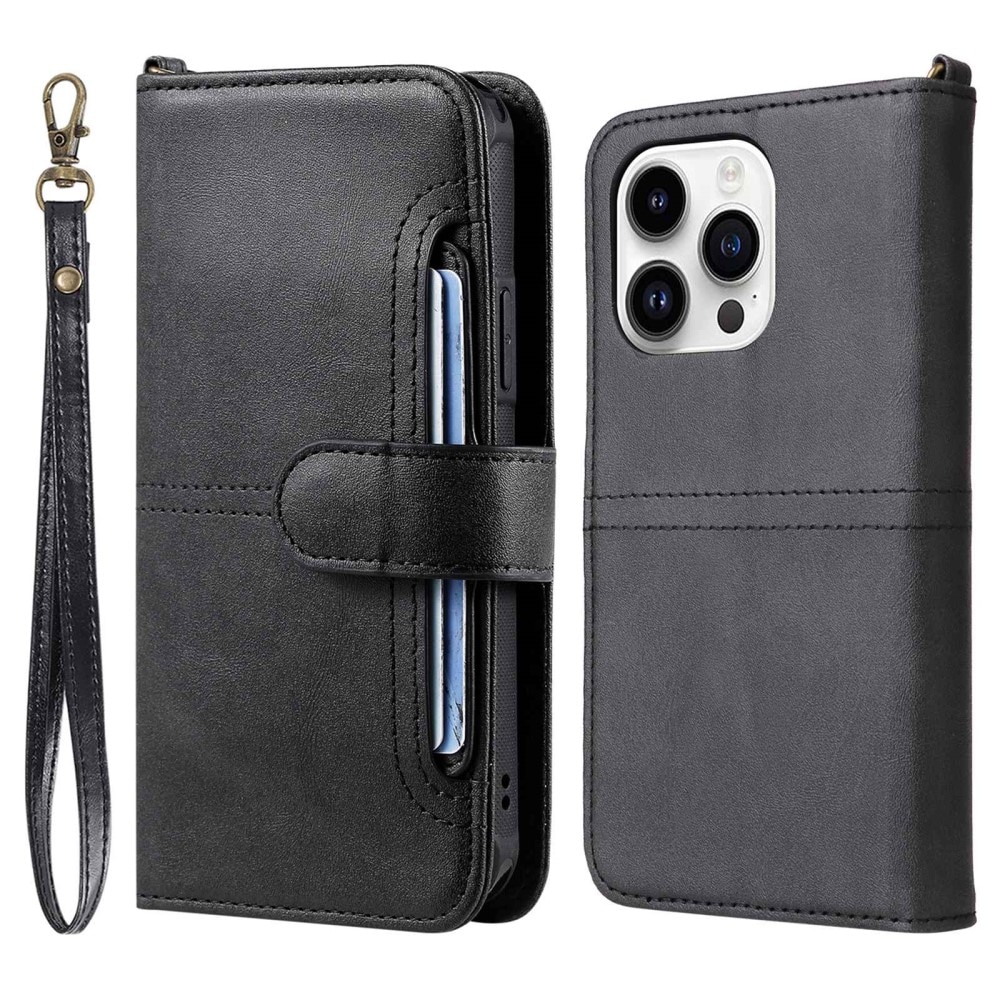 Magnet Leather Wallet iPhone 14 Pro musta