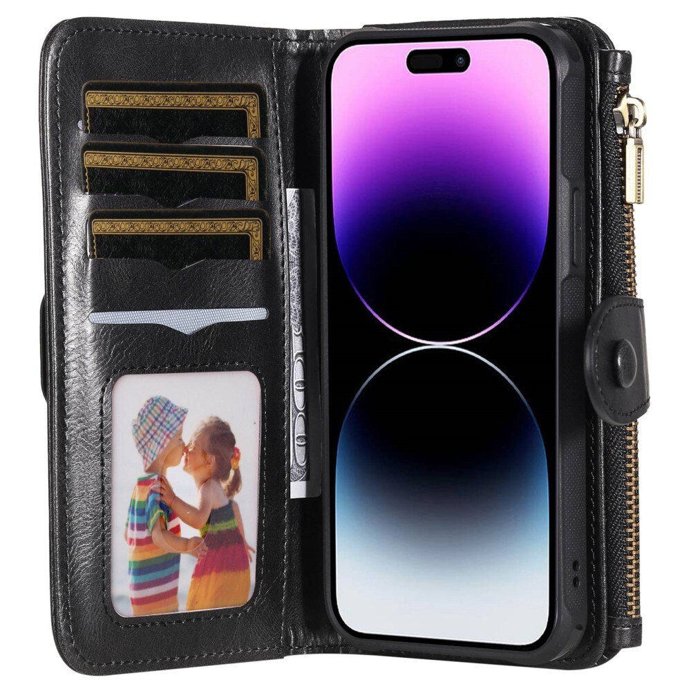 Magnet Leather Multi-Wallet iPhone 14 Pro Max musta