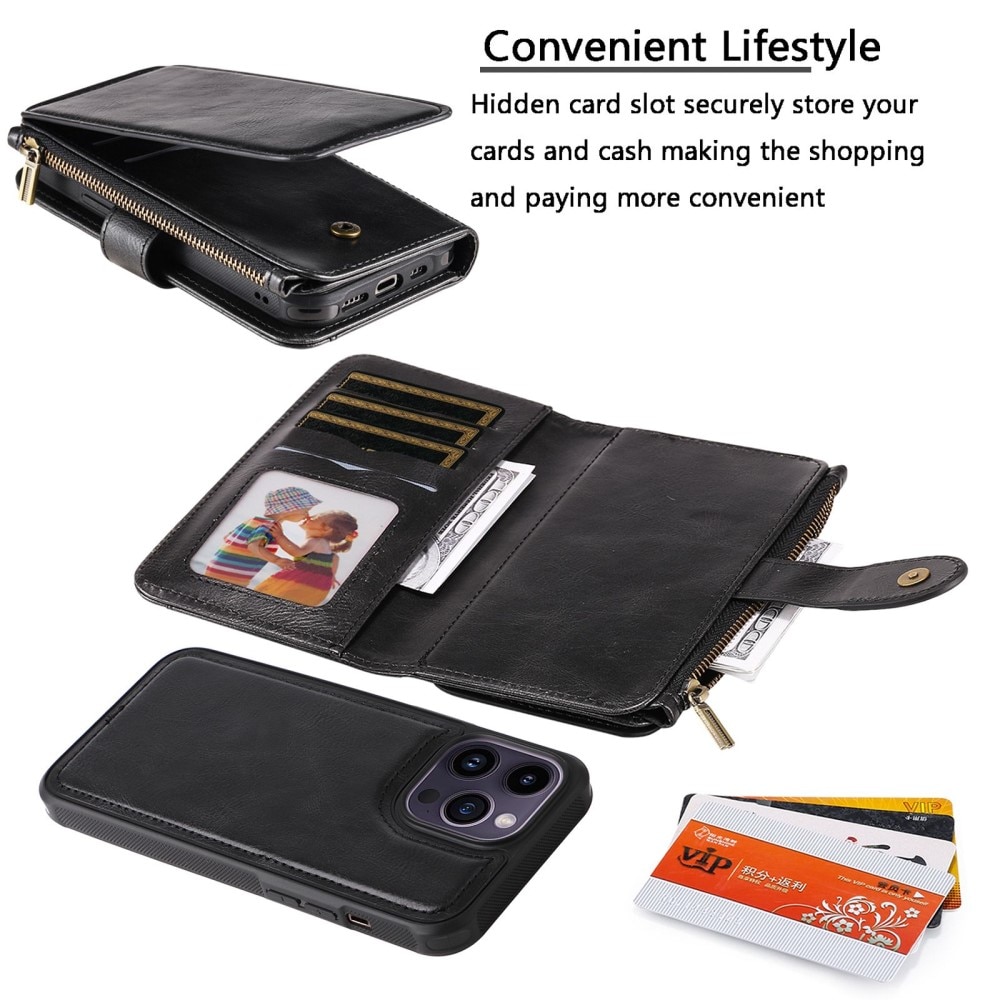 Magnet Leather Multi-Wallet iPhone 14 Pro Max musta