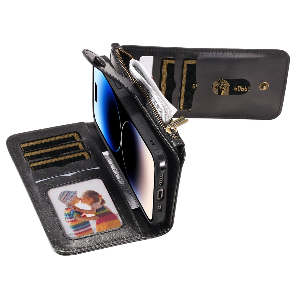 Magnet Leather Multi-Wallet iPhone 14 Pro musta