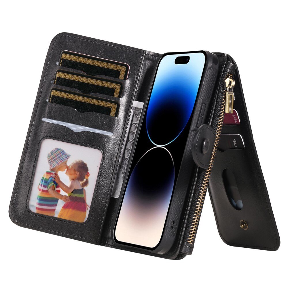 Magnet Leather Multi-Wallet iPhone 14 Pro musta