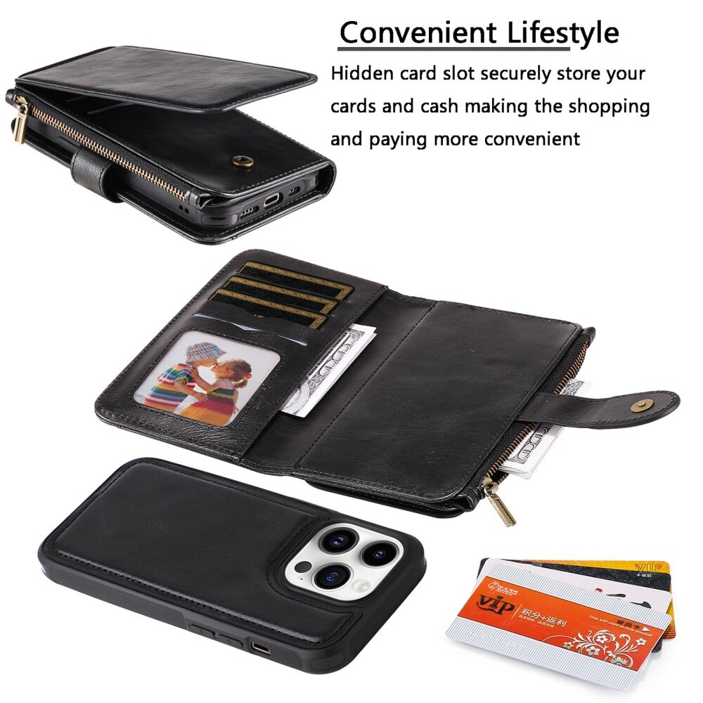 Magnet Leather Multi-Wallet iPhone 14 Pro musta