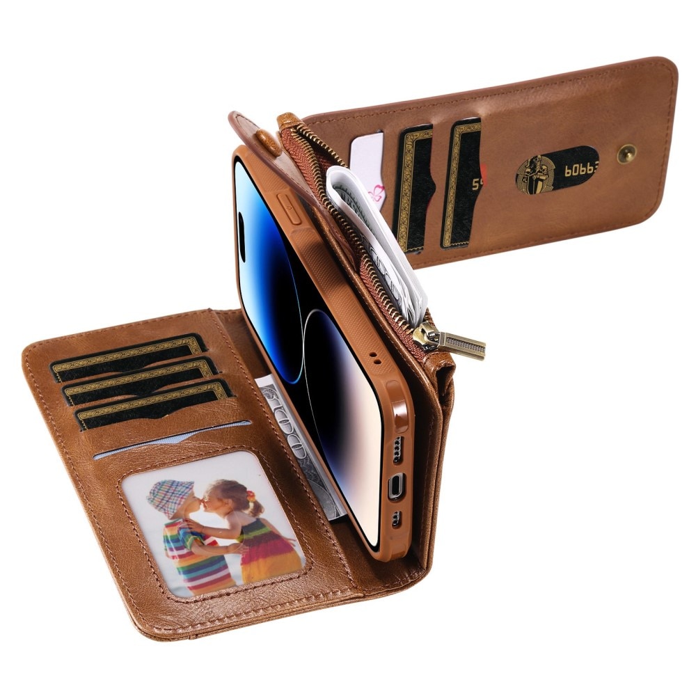 Magnet Leather Multi-Wallet iPhone 14 Pro ruskea