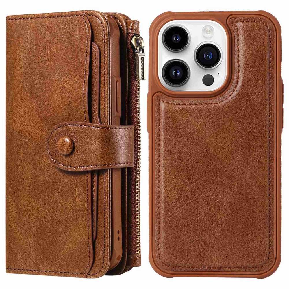 Magnet Leather Multi-Wallet iPhone 14 Pro ruskea