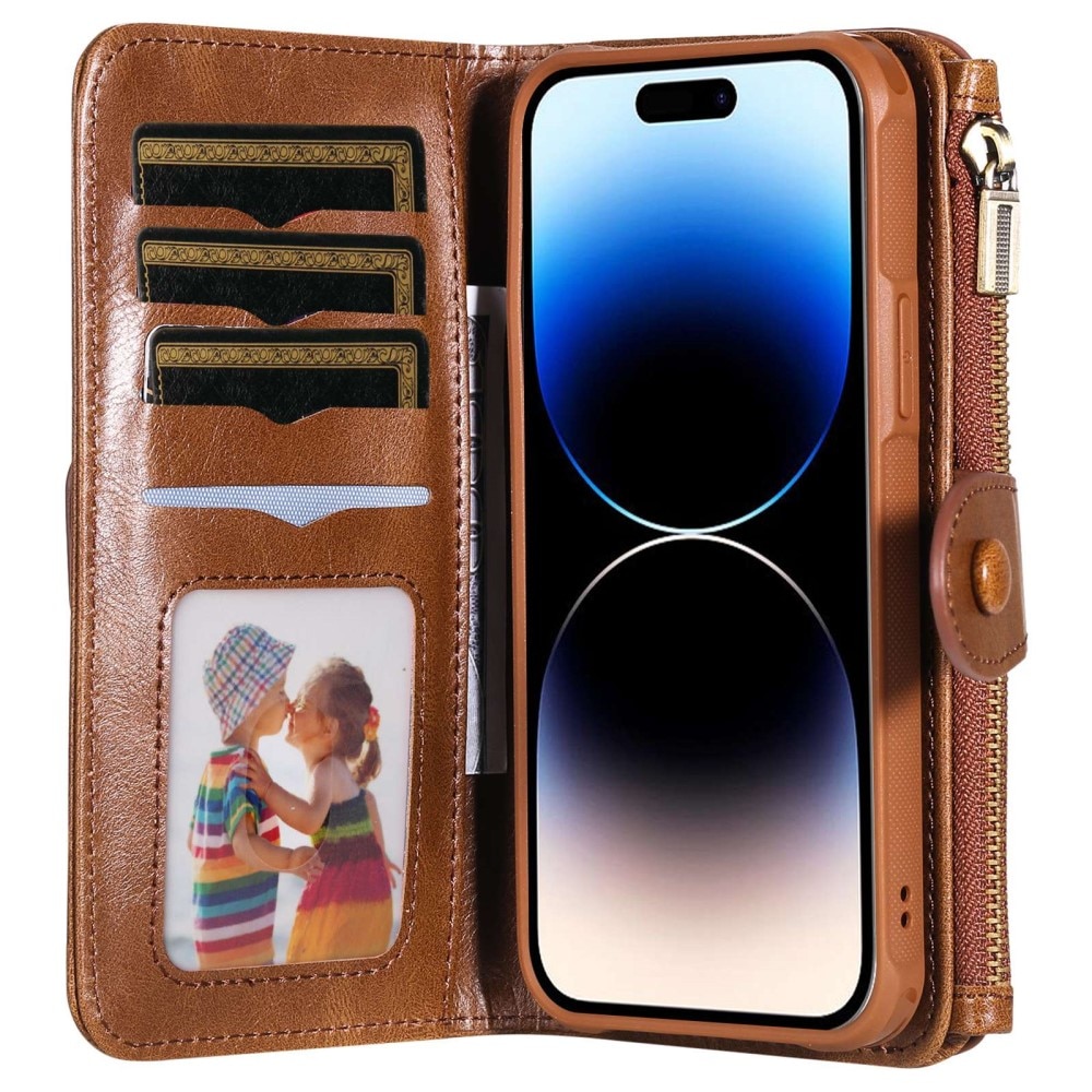 Magnet Leather Multi-Wallet iPhone 14 Pro ruskea