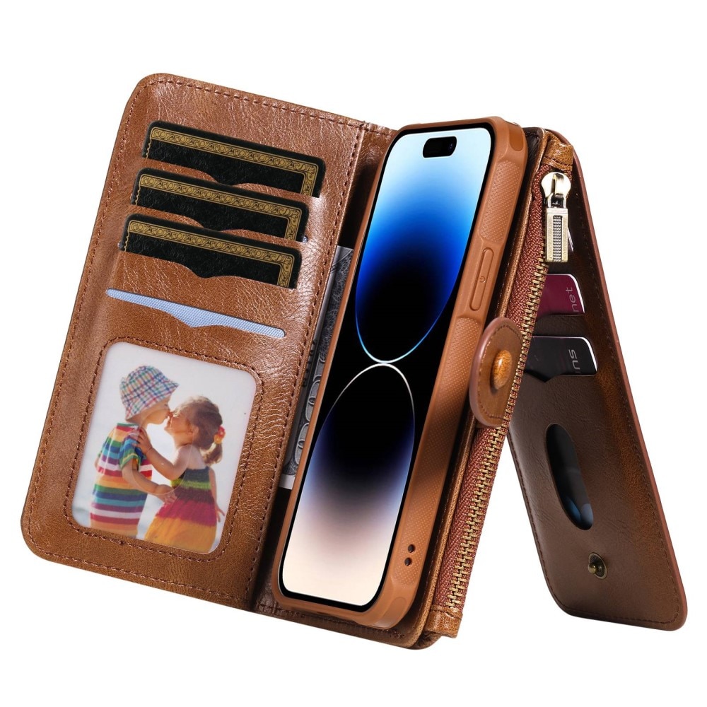 Magnet Leather Multi-Wallet iPhone 14 Pro ruskea