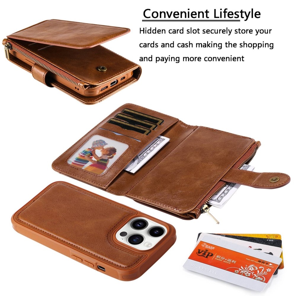 Magnet Leather Multi-Wallet iPhone 14 Pro ruskea