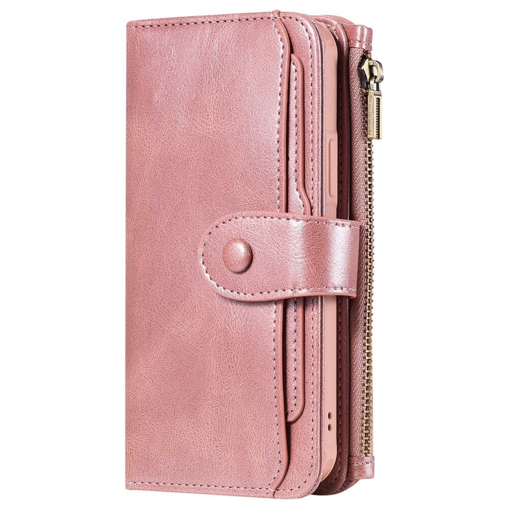 Magnet Leather Multi-Wallet iPhone 14 Pro vaaleanpunainen