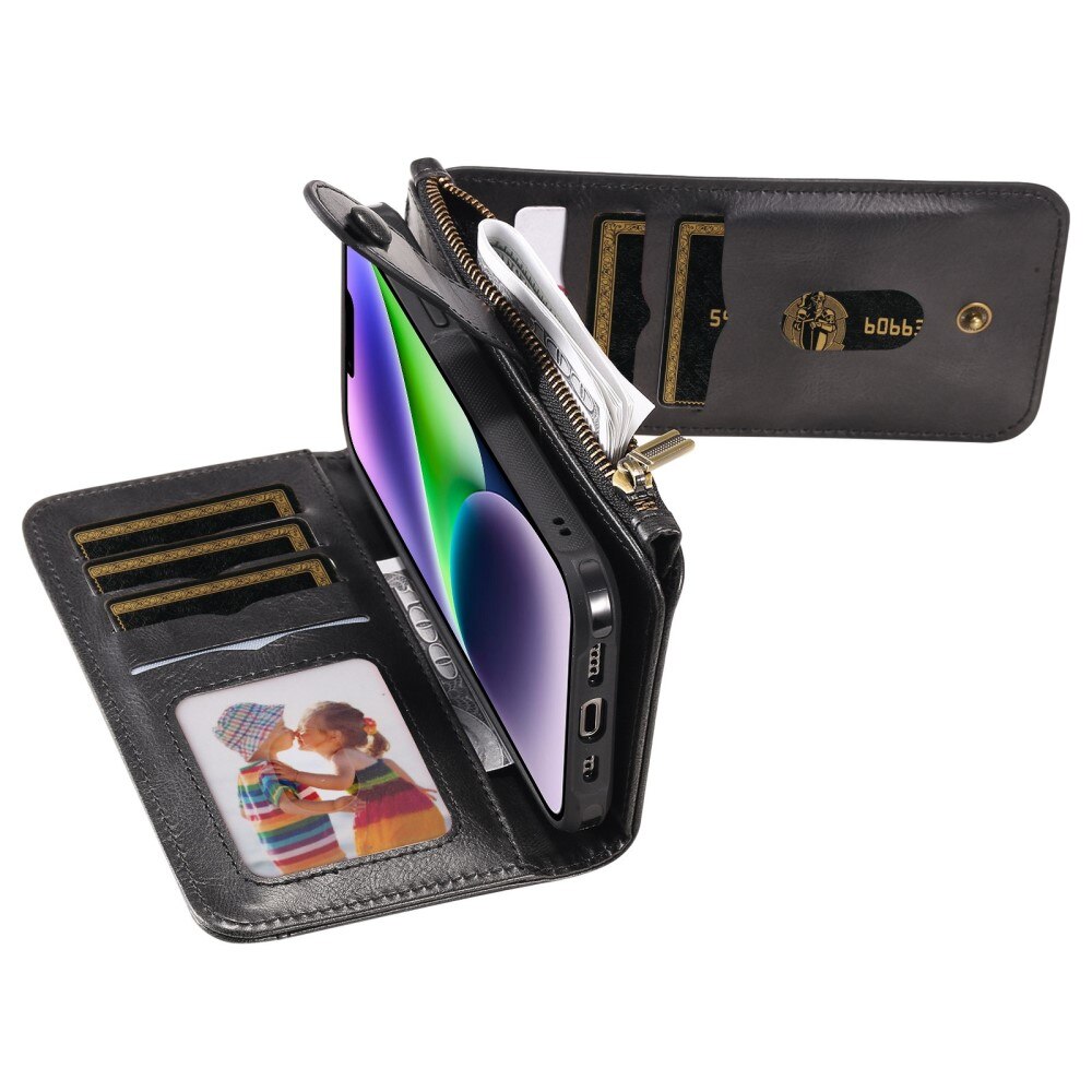 Magnet Leather Multi-Wallet iPhone 14 musta