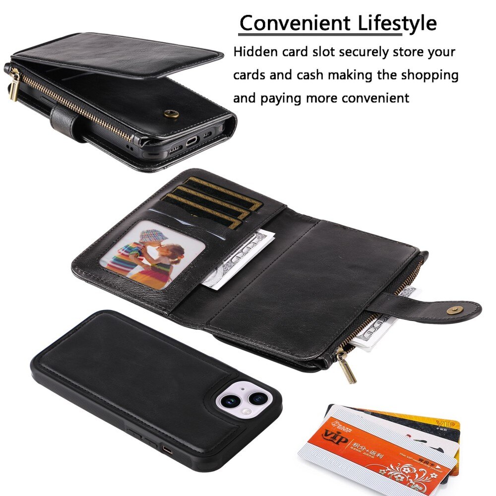 Magnet Leather Multi-Wallet iPhone 14 musta